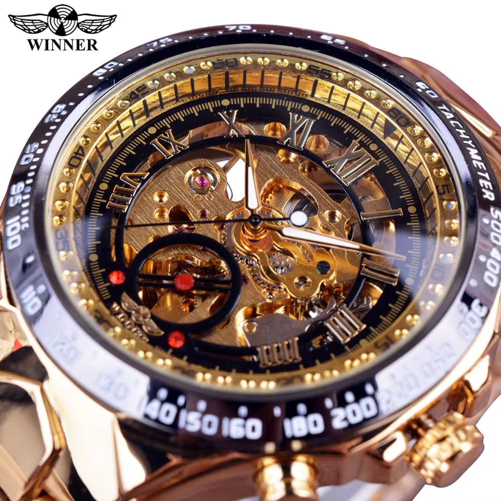 Gagnant mécanique Sport Design lunette Montre de mode hommes montres haut de gamme de luxe