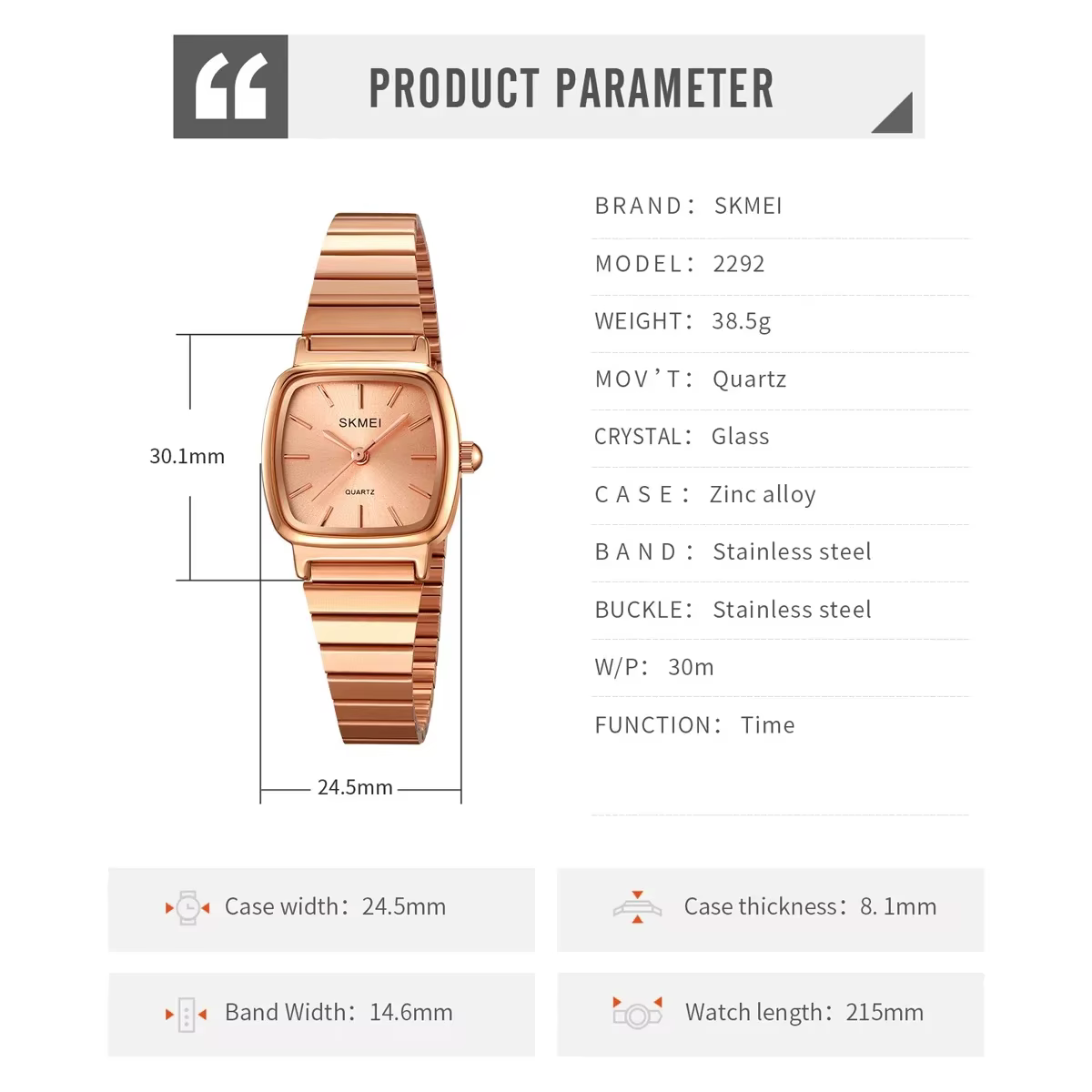 Montre-bracelet à quartz étanche pour femme