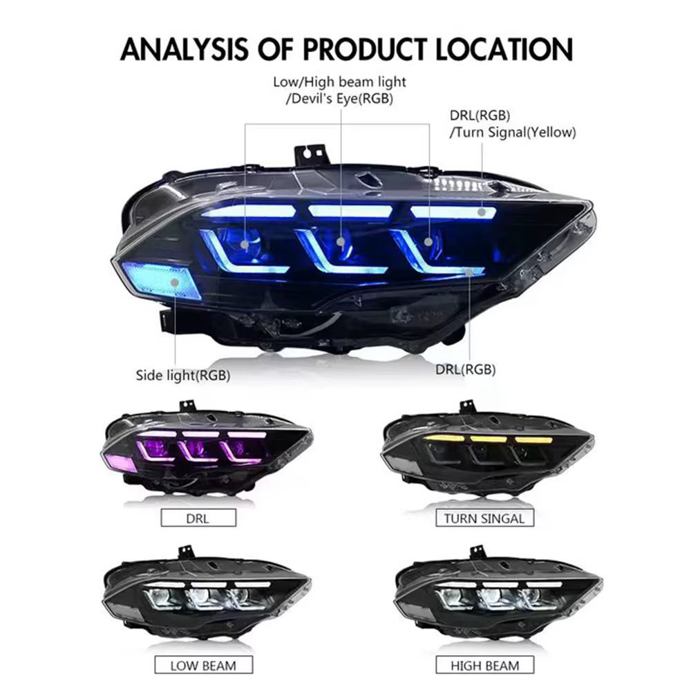 Feux de sauna à LED pour Ford Mustang, assemblage de feux avant de voiture modifiés, accessoires, 2015, 2016, 2017, 2018, 2019, 2020, 2021, 2022