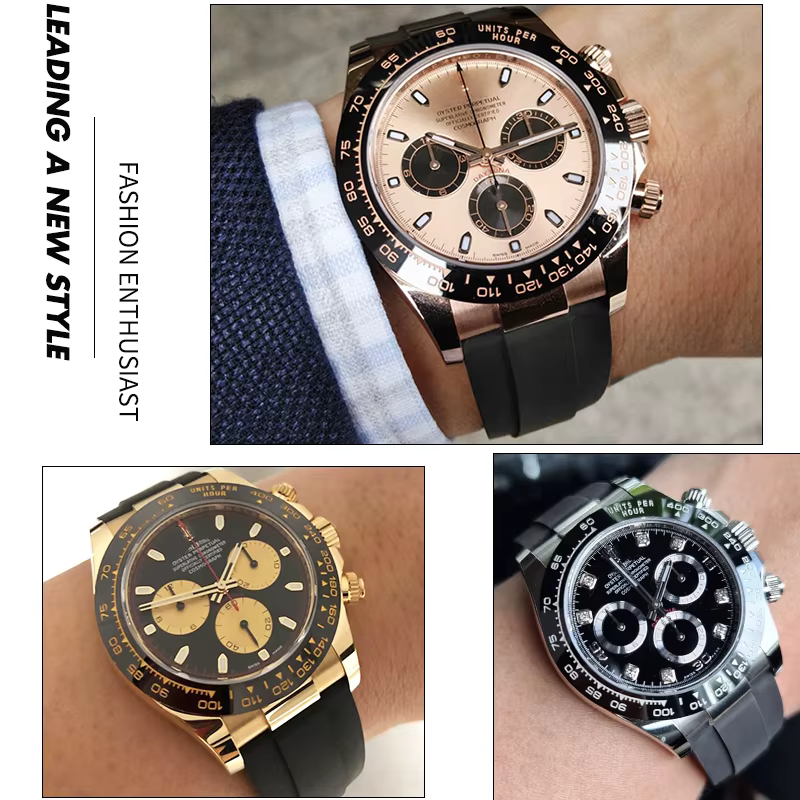 Bracelet de montre en caoutchouc métallique incurvé