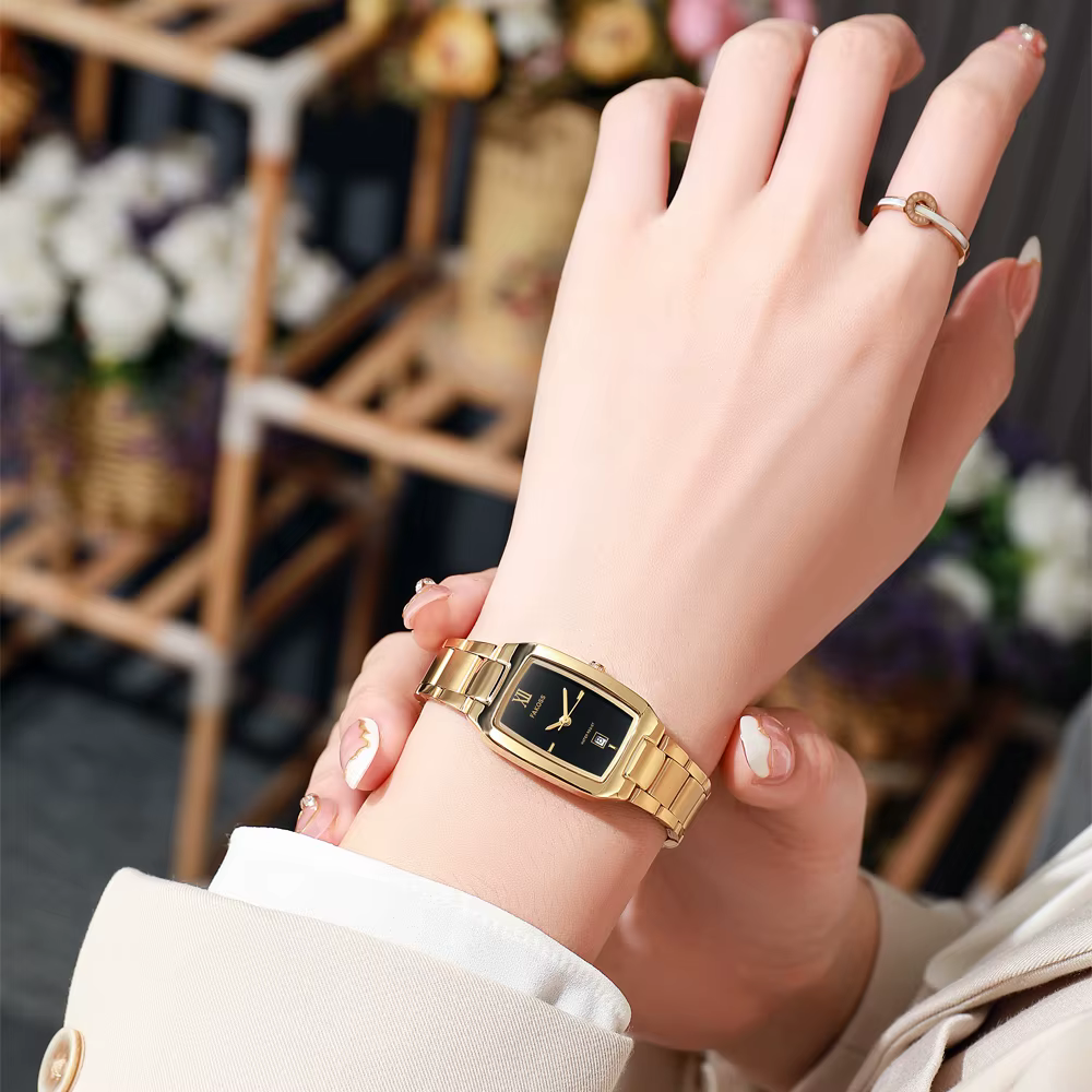 WWOOR Reloj-Montre habillée en acier inoxydable pour femme