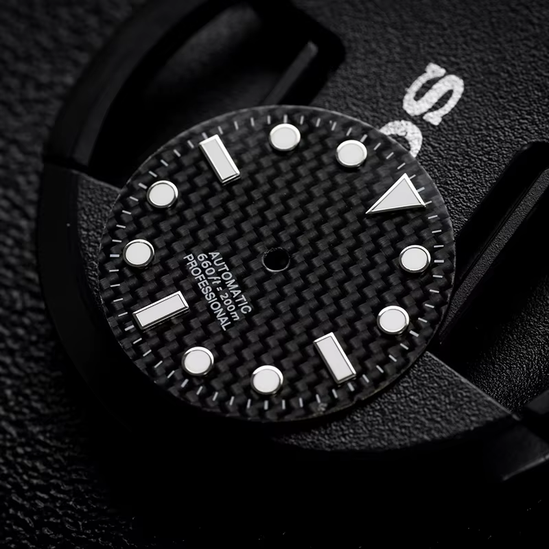 Cadran noir en Fiber de carbone 28.5mm BGW9 bleu Lume sans Logo pour Seiko SUB SEA NH35/36/38 boîtier de mouvement automatique Mod pièces accessoires