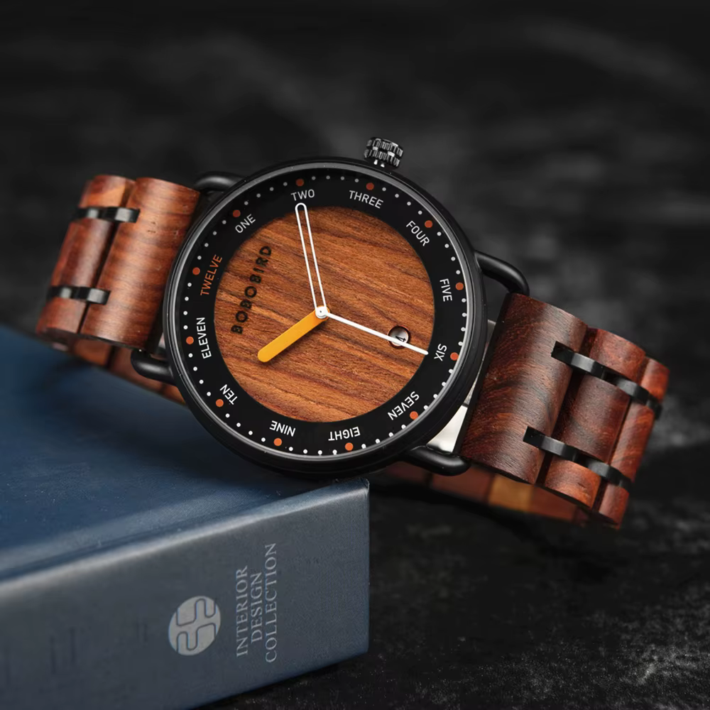 BOBO BIRD Montre à quartz en bois pour homme