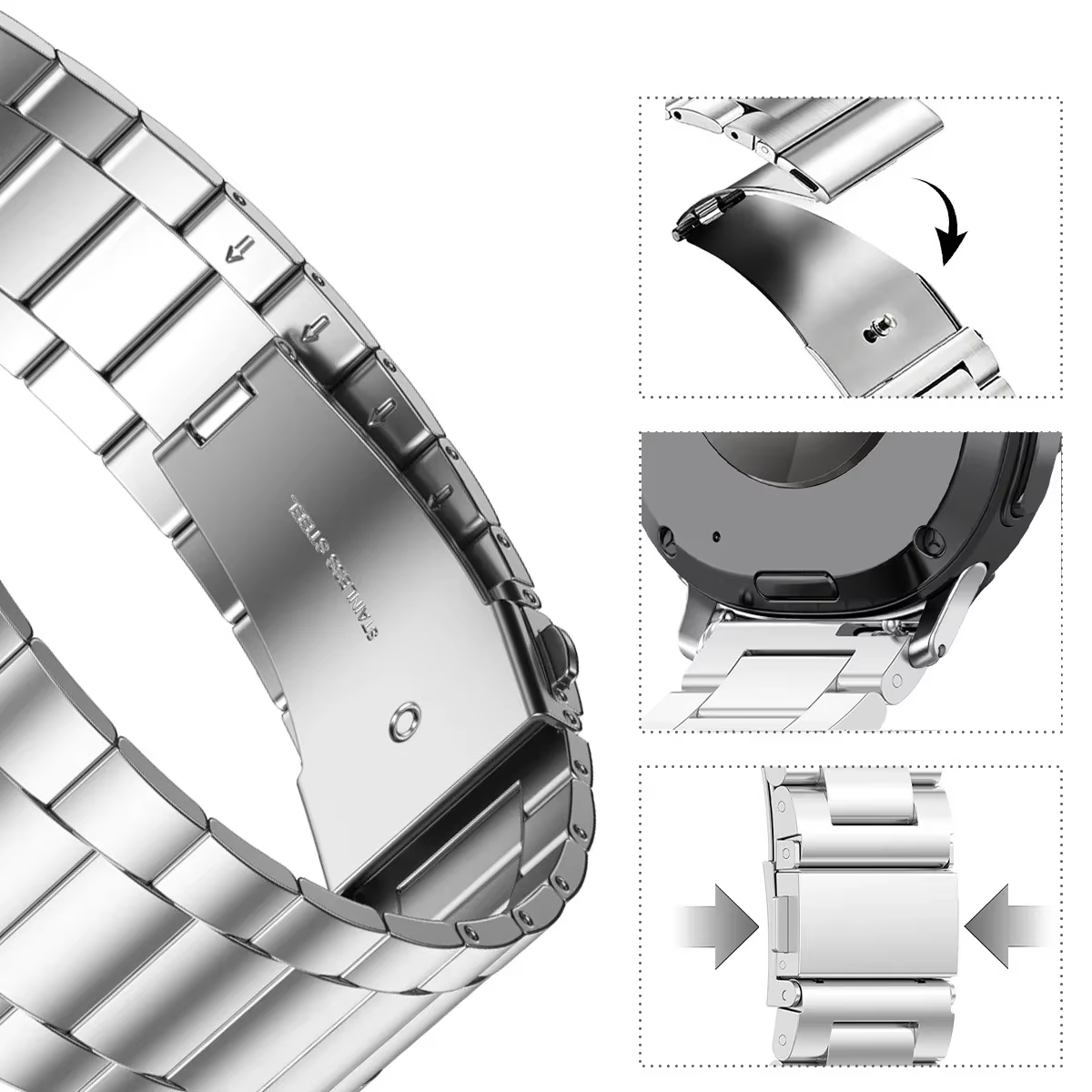 Bracelet en acier inoxydable pour Samsung Galaxy Watch8 40mm 44mm 8 bandes classiques
