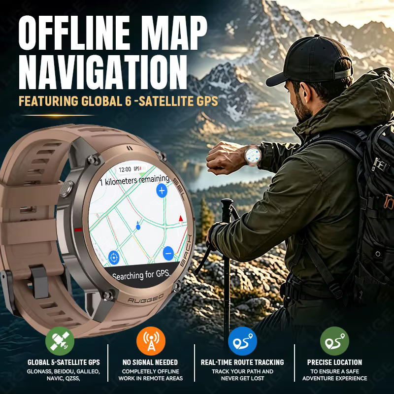 Montre connectée militaire LIGE avec GPS intégré