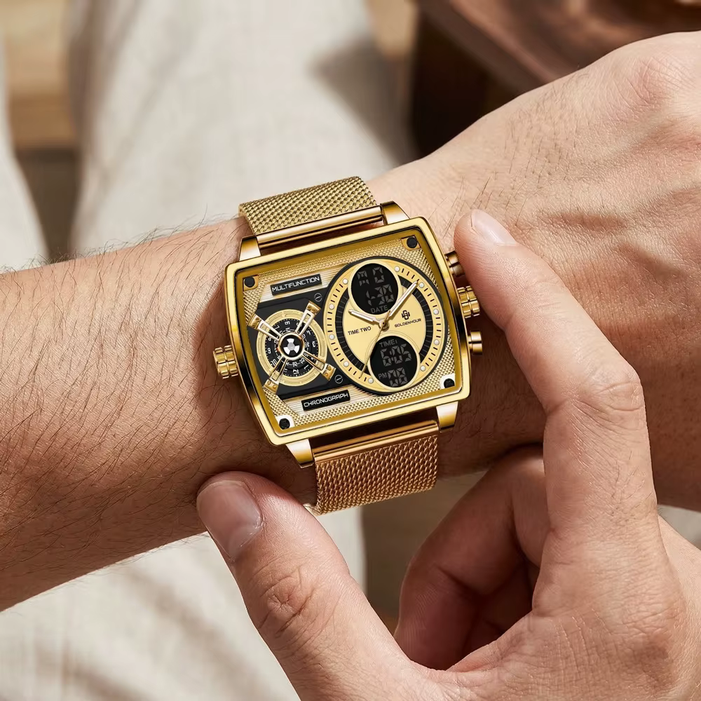 GOLDENHOUR Montre de luxe dorée pour homme