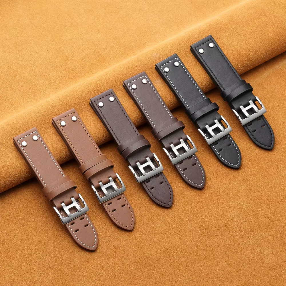 Bracelet de montre en cuir véritable vintage 20 mm 22 mm