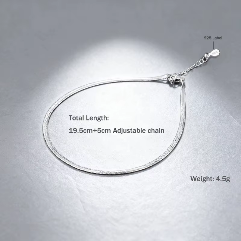Chaîne de cheville classique simple en os de serpent pour femme, bijoux en argent sterling 925, style punk rock unisexe, bracelet brillant style lame, chaîne de pied