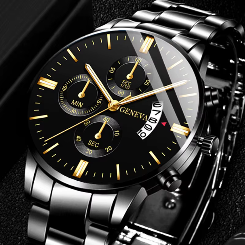 Montre à quartz pour homme en acier inoxydable de luxe