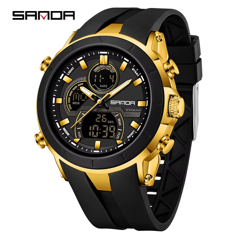 SANDA 6279 montres à Quartz électroniques pour homme double affichage grand cadran calendrier lumineux étanche Sports de plein air montre numérique