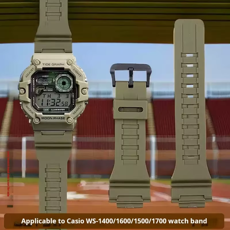 Bracelet de montre en silicone, 6 couleurs, pour Casio WS-1400 WS-1600 WS-1500 WS-1700, résine de sport, étanche et respirant