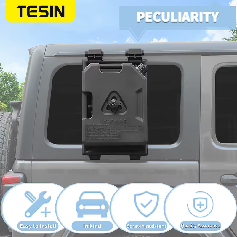 TESIN Échelle d'extension de hayon arrière pour voiture + Boîte à eau/carburant 7,5 L pour Jeep Wrangler JL 2018-2025 Accessoires