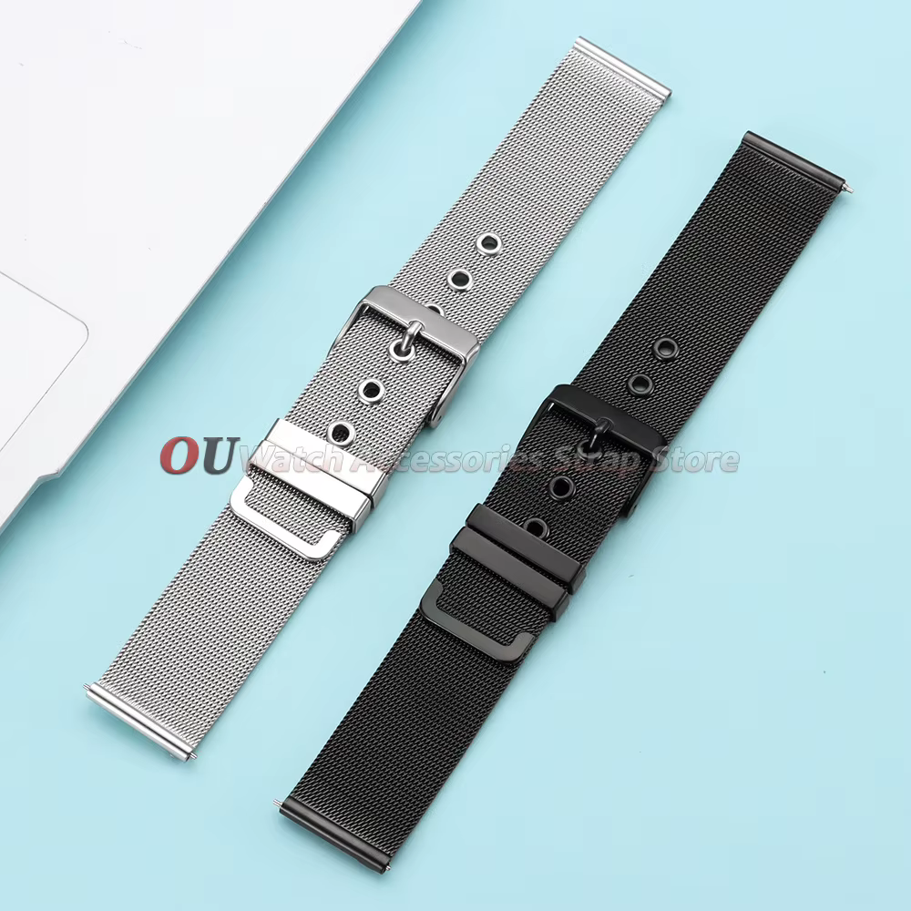 Bracelet de montre en maille de 0.4mm, 18mm, 20mm, 22mm, en acier inoxydable, bracelet milanais pour Omega, Seiko, Swatch, pour hommes et femmes