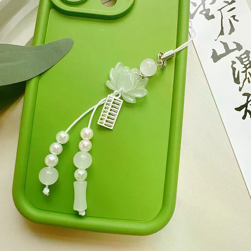 Accessoires de style chinois, cadeaux, chaîne de caméra, pendentif de sac, pendentif fleur de lotus, porte-clés, chaîne de téléphone, décoration de perles