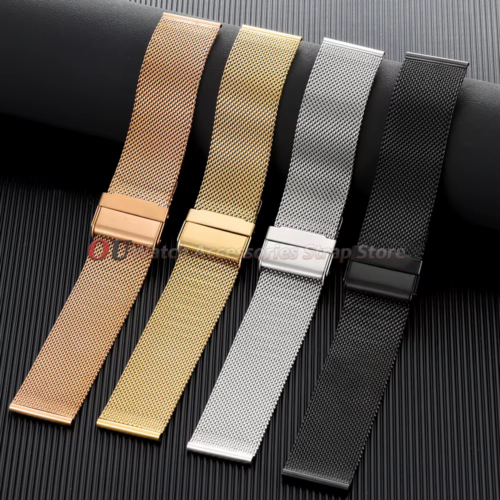 Bracelet Milanaise à Libération Rapide 18mm 20mm 22mm Universel en Acier Inoxydable Maille Fine 0.6mm 12mm 14mm 16mm 17mm 19mm 21mm 24mm