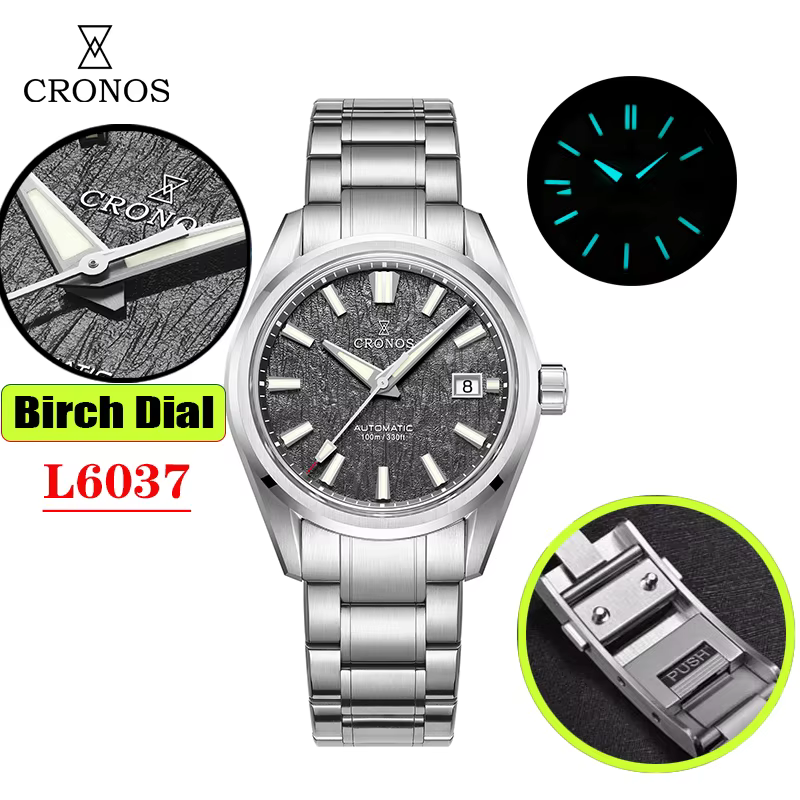 Cronos nouveau 39mm Texture luxe hommes affaires robe montres SW200 automatique mécanique étanche 100m L6037M