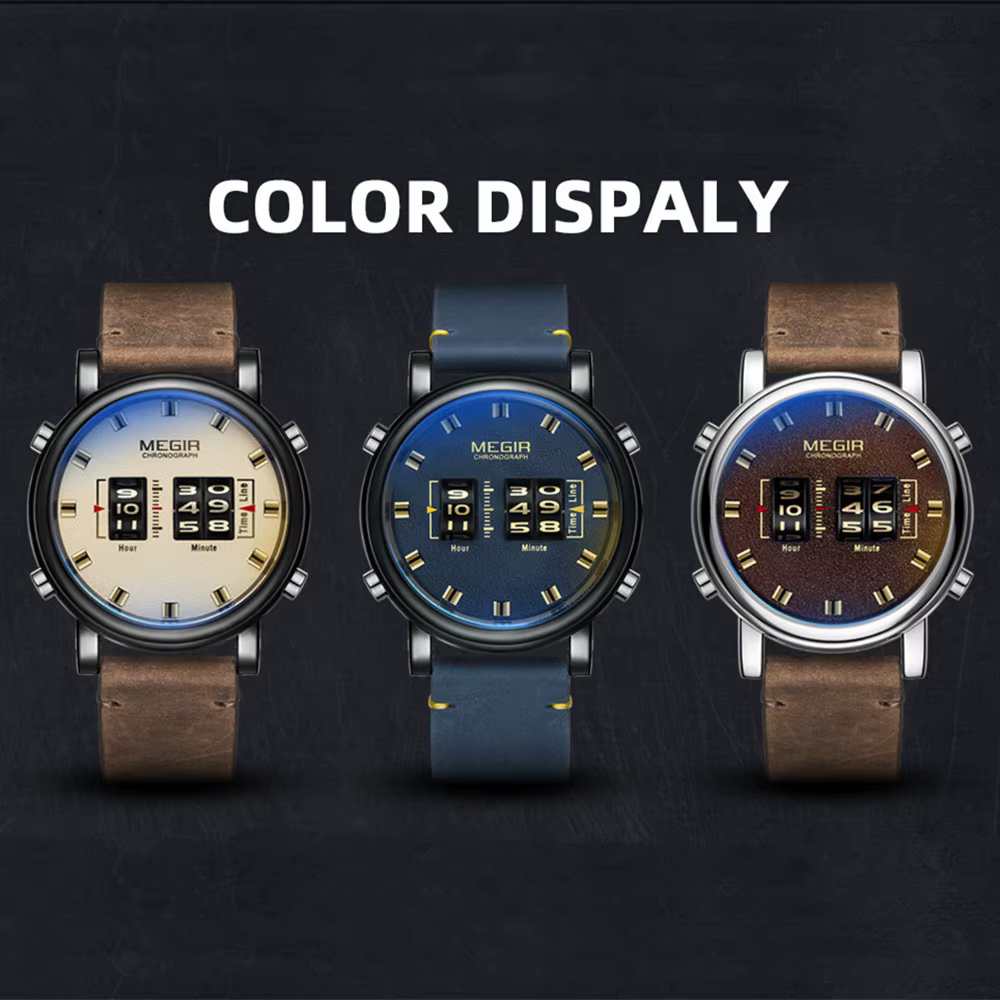 MEGIR marque de luxe hommes Sport montres décontractées bracelet en cuir numérique rouleau pointeur Quartz montre-bracelet horloge Relogio Masculino 2137