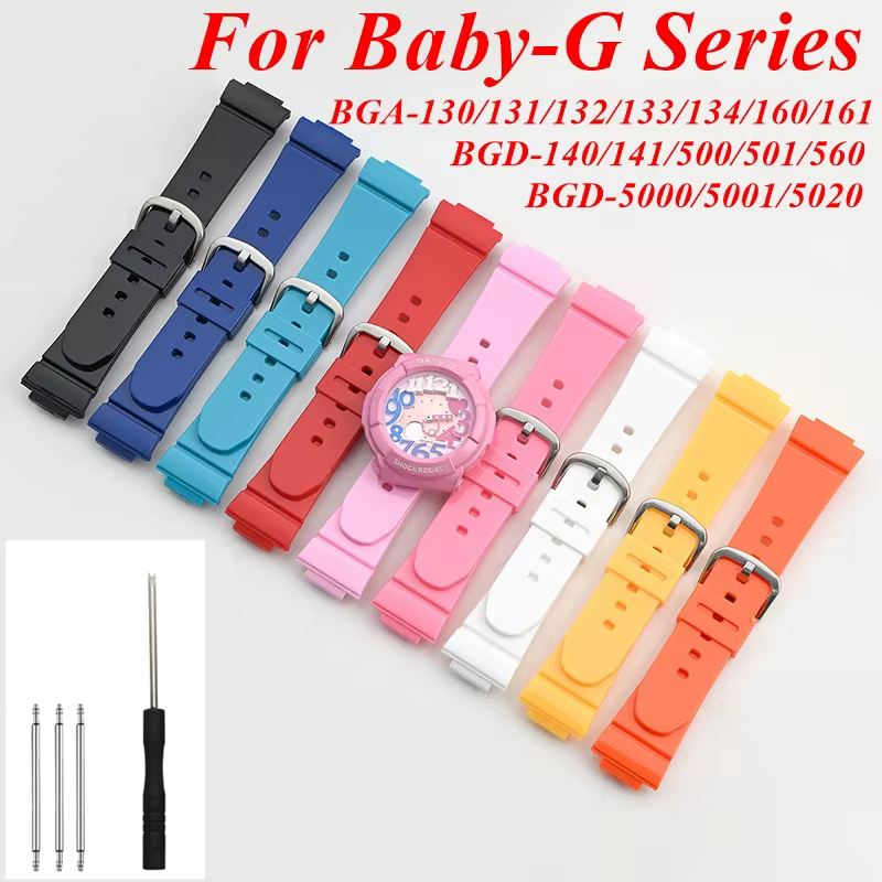 Pour Casio Baby-G BGA-130/131/132/133/160/161 BGD-140/141/500/501/560/5000 Bracelet de montre bande TPU résine femmes
