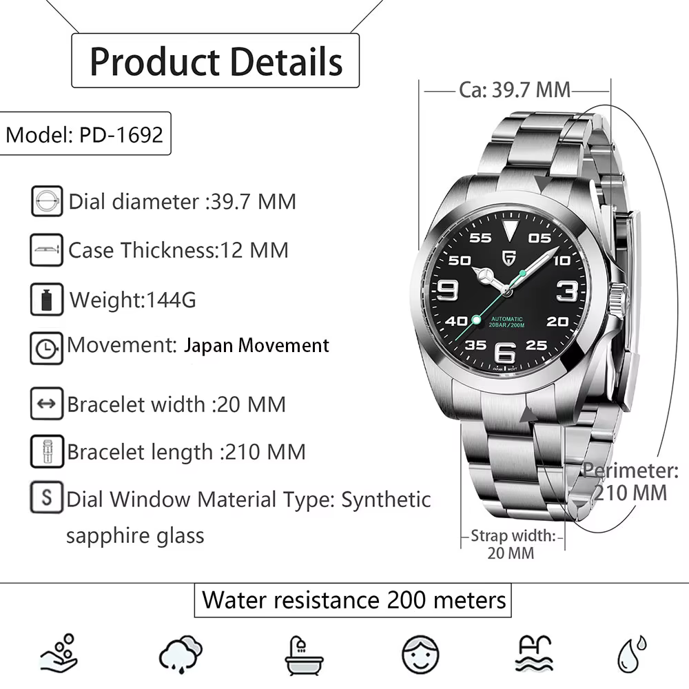 PAGANI DESIGN montre de marque supérieure pour hommes 20bar montres mécaniques étanches classique de luxe verre saphir