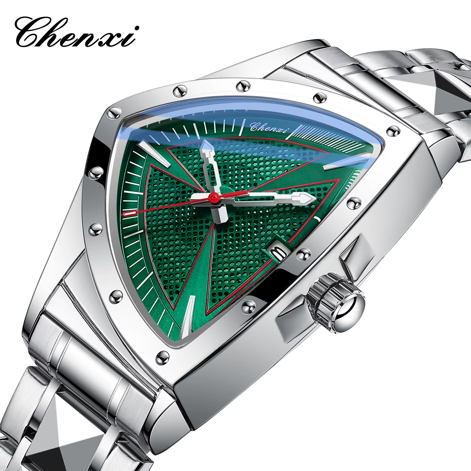 CHENXI homme d'affaires montre cadran triangulaire Unique luxe lumineux Quartz étanche montres pour hommes bracelet en acier inoxydable