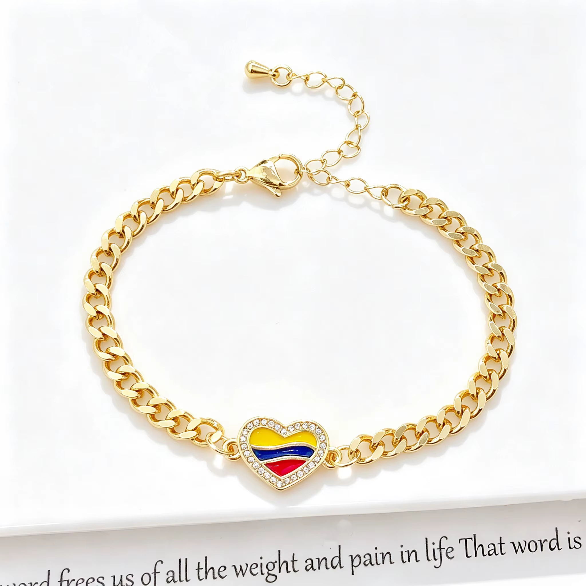 Bracelet chaîne Cuba avec drapeaux du Venezuela, de la Colombie et du Mexique pour femmes et hommes, bracelet en émail avec carte du pays et breloque cœur, bijou patriotique, cadeau