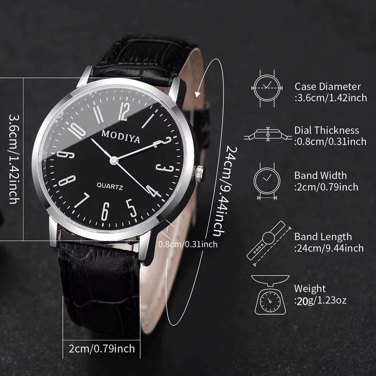3 pièces/ensemble mode cadran arabe hommes montres d'affaires bracelet en cuir décontracté