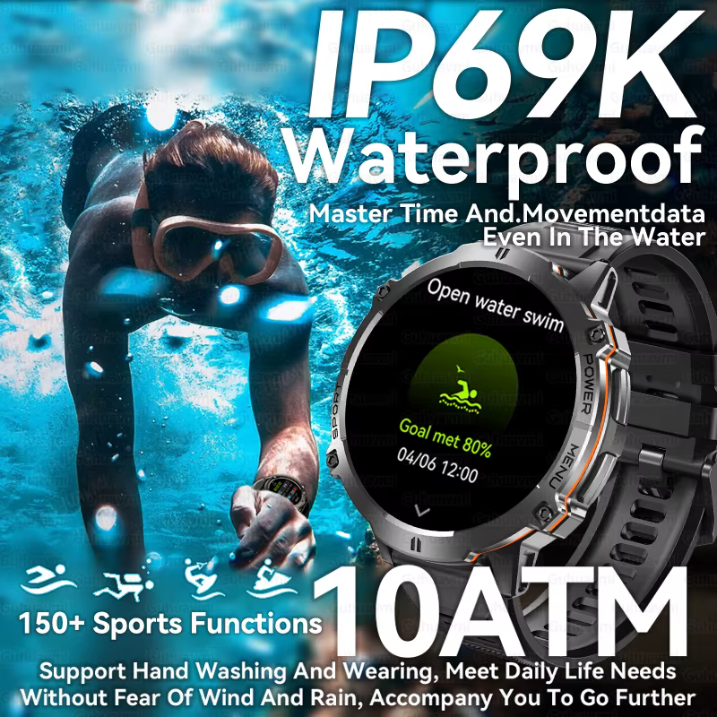 2025 nouveau 100M étanche natation montre intelligente pour hommes 1.73 ''AMOLED écran GPS positionnement Bluetooth appel sport Bracelet intelligent