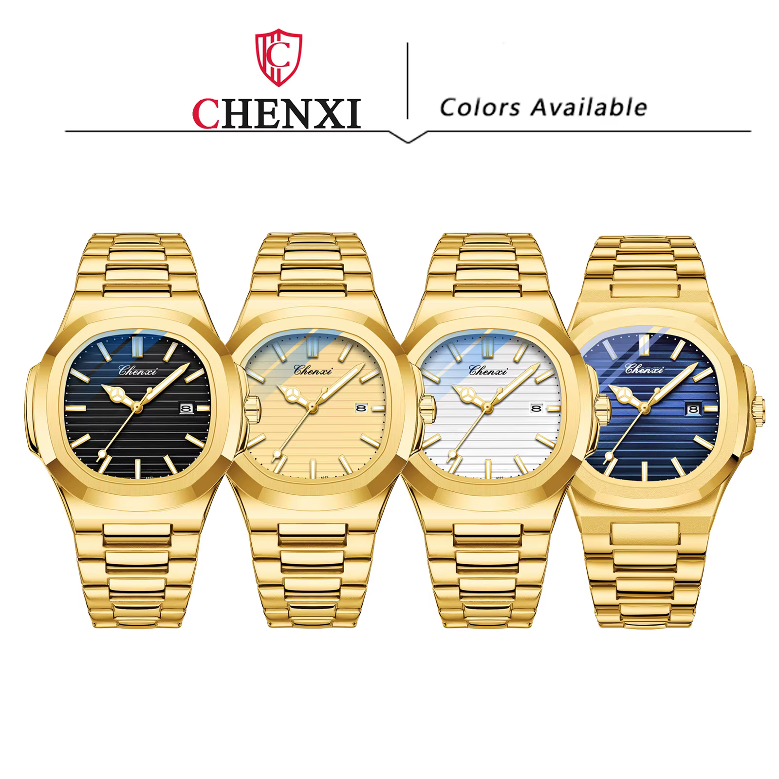 Montre étanche en acier inoxydable doré pour homme