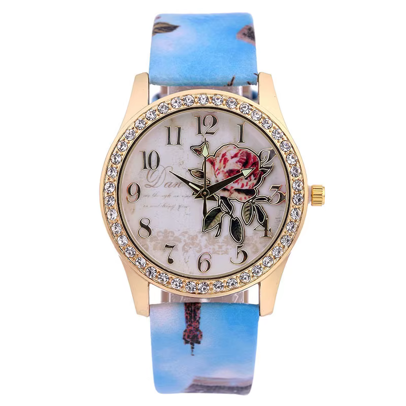 Mode dames montres femmes imprimé fleur montre de luxe Quartz décontracté en cuir montre-bracelet