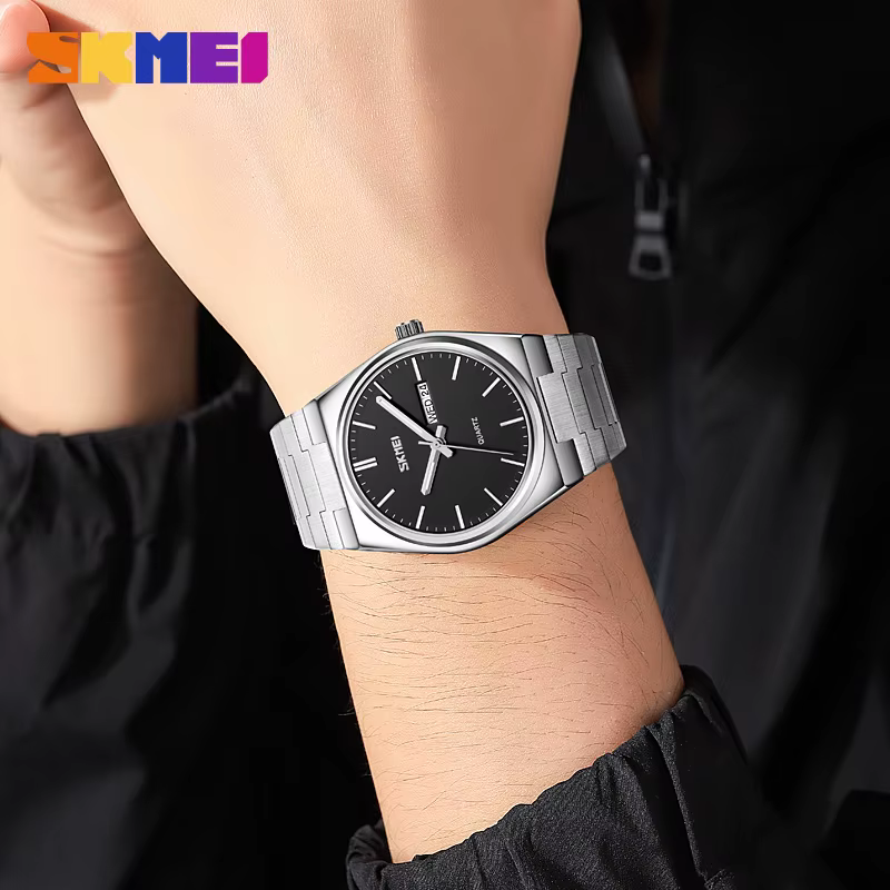 SKMEI 9288 montre à Quartz pour hommes antichoc en acier inoxydable semaine Date Sport étanche montres