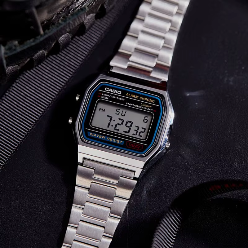 Montre de sport multifonctionnelle carrée classique rétro Casio A158WA-1D