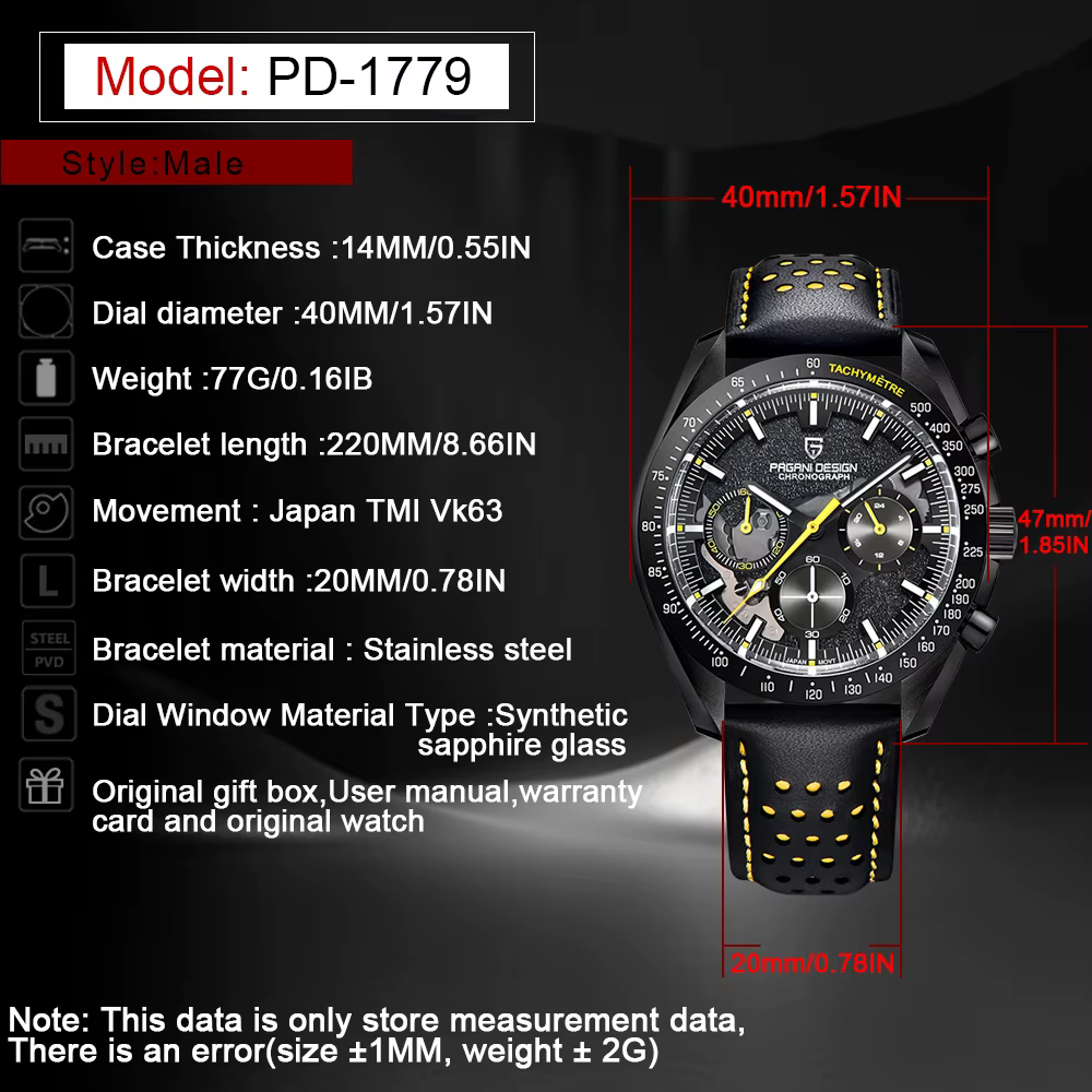 PAGANI DESIGN Nouvelle montre à quartz pour homme entièrement noire