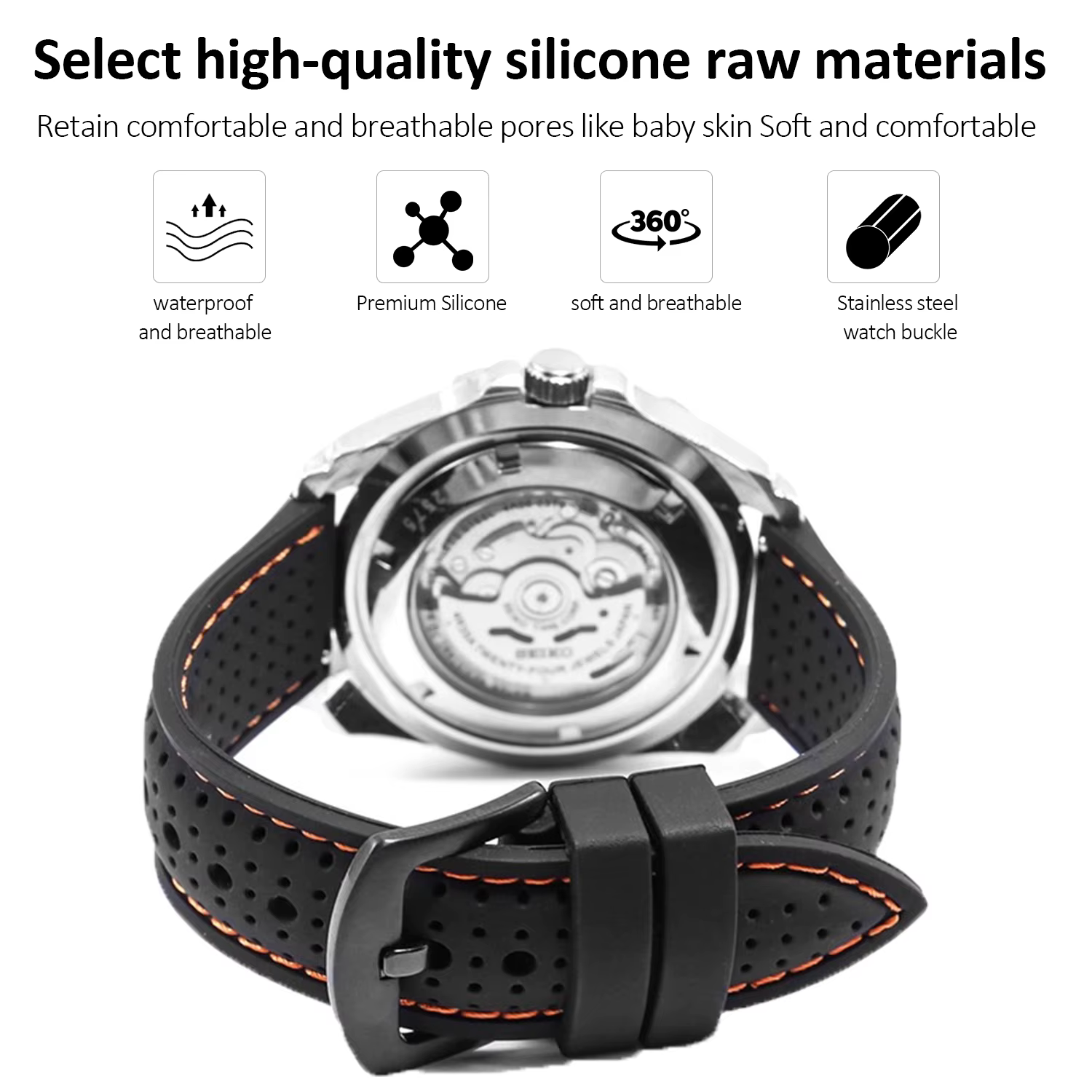 Bracelet de montre en caoutchouc de Silicone souple