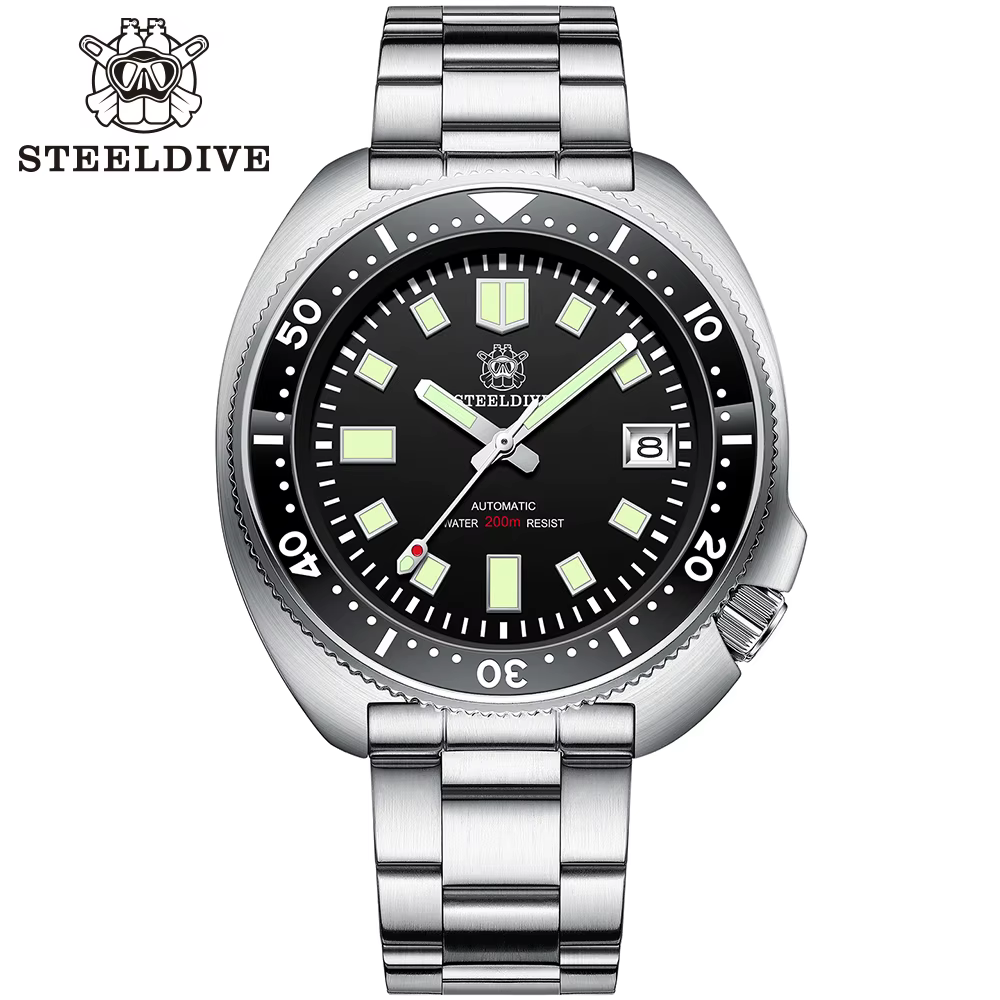 STEELDIVE SD1970 Bracelet de remplacement de montre de plongée automatique tortue 20MM boucle entièrement brossée signée fermoir pliant avec sécurité