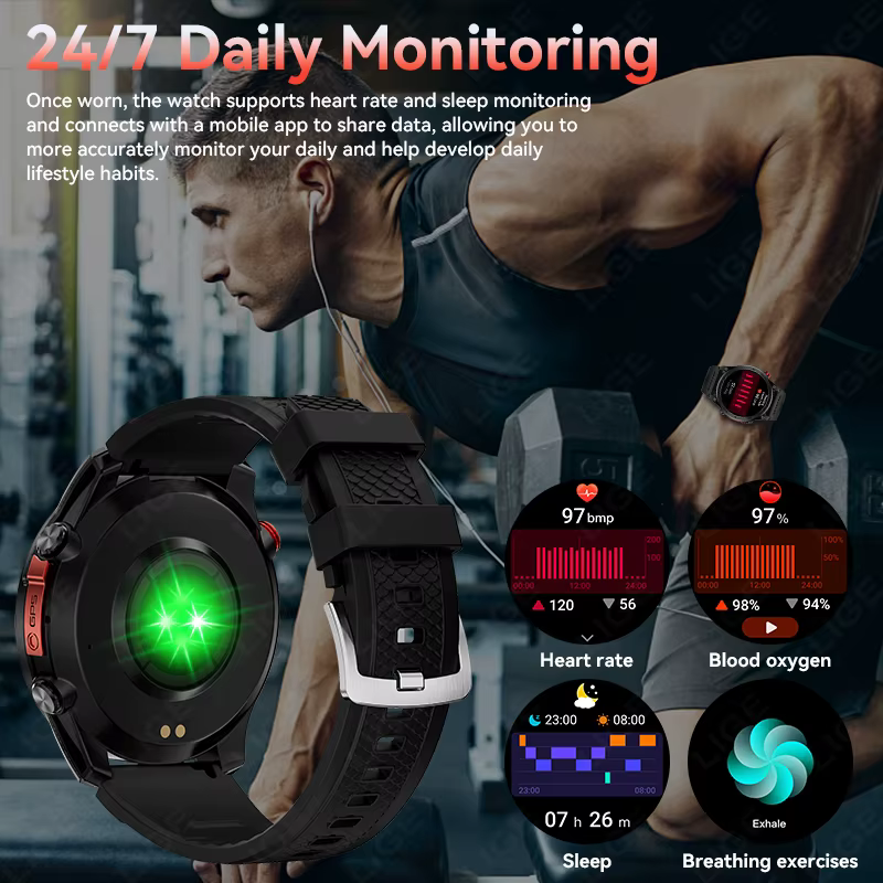 Montre connectée GPS pour l'extérieur, navigation par trajectoire, écran HD 1,46 pouces, plus de 100 modes sportifs, étanche IP68, 530 mAh, boussole pour Android iOS