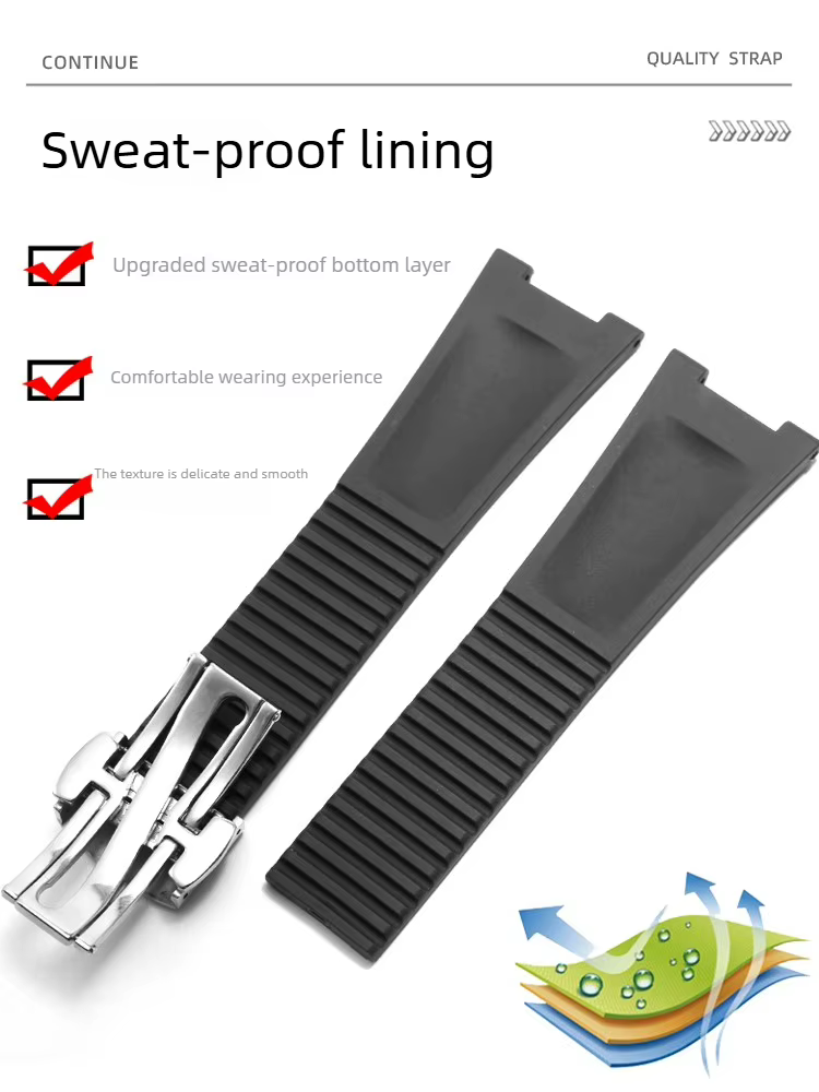 Bracelet de montre en caoutchouc silicone étanche à rainures