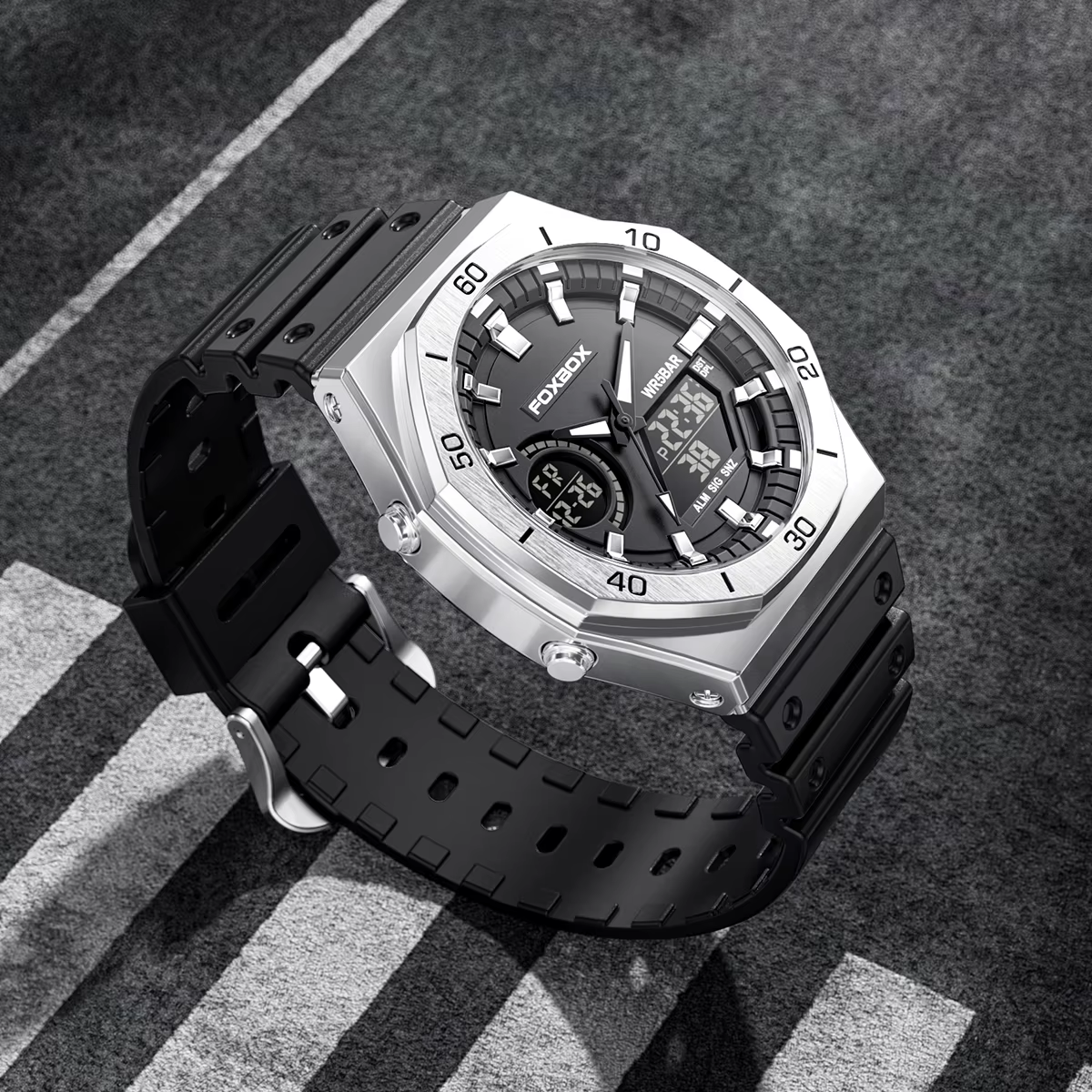 Montre militaire FOXBOX 0030 à double affichage numérique et quartz pour homme