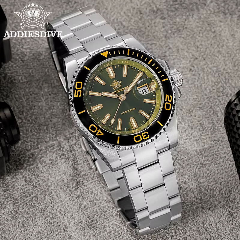 ADDIESDIVE nouvelle montre de plongée de luxe pour hommes AD2510 41mm BGW9 cadran en émail lumineux couronne à visser bracelet en acier inoxydable Durable