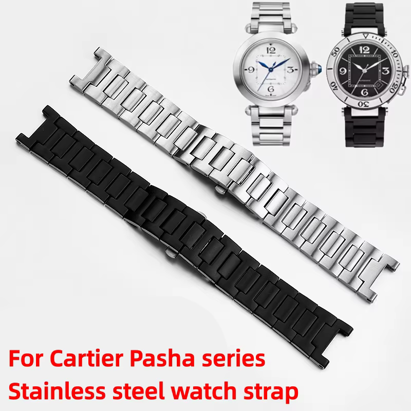 Bracelet de montre en acier inoxydable concave pour Cartier PASHA Series 16*8mm 18*10mm 20*12mm WSPA0013 W31077U2 W3108555