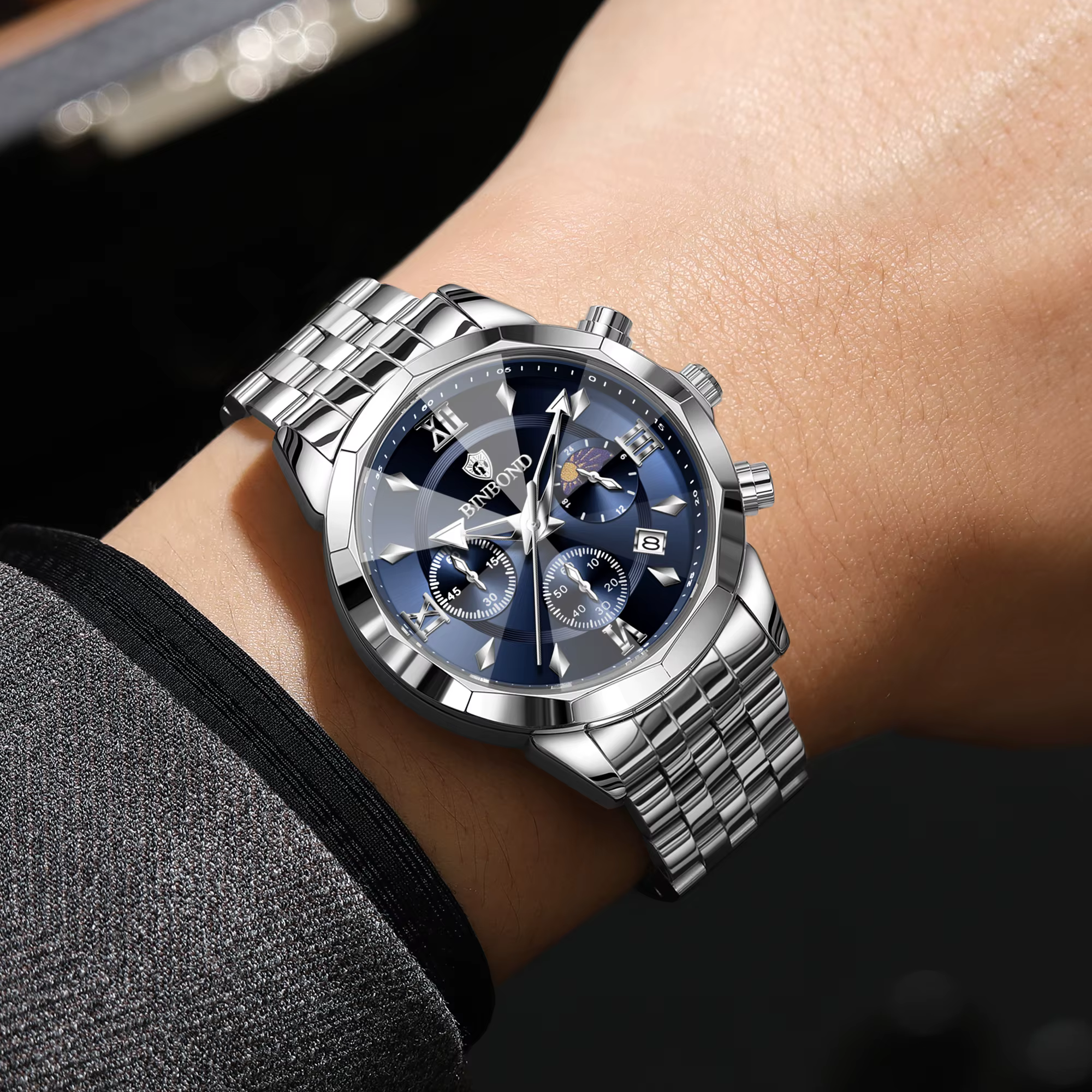 Montre chronographe BINBOND originale pour homme