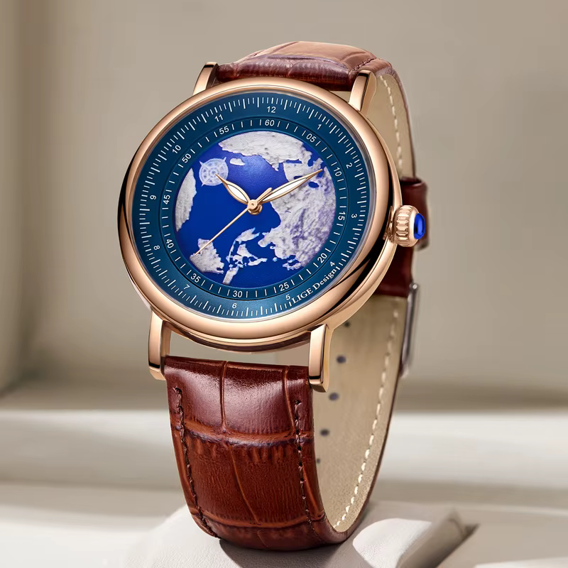 Montre-bracelet en cuir Blue Planet pour homme