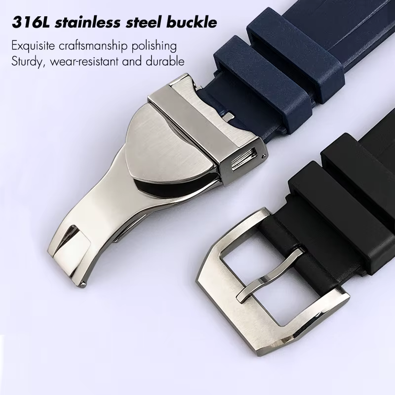 Bracelet de montre en caoutchouc et silicone à extrémités courbes de 20 mm