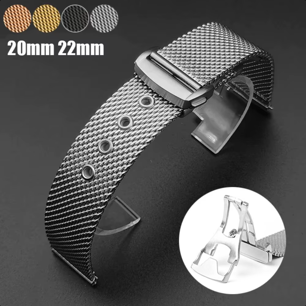 Bracelet de montre milanais en maille pour Omega Seamaster 007, métal et acier inoxydable avec fermoir pliant, 20mm 22mm, Bracelet de montre à dégagement rapide