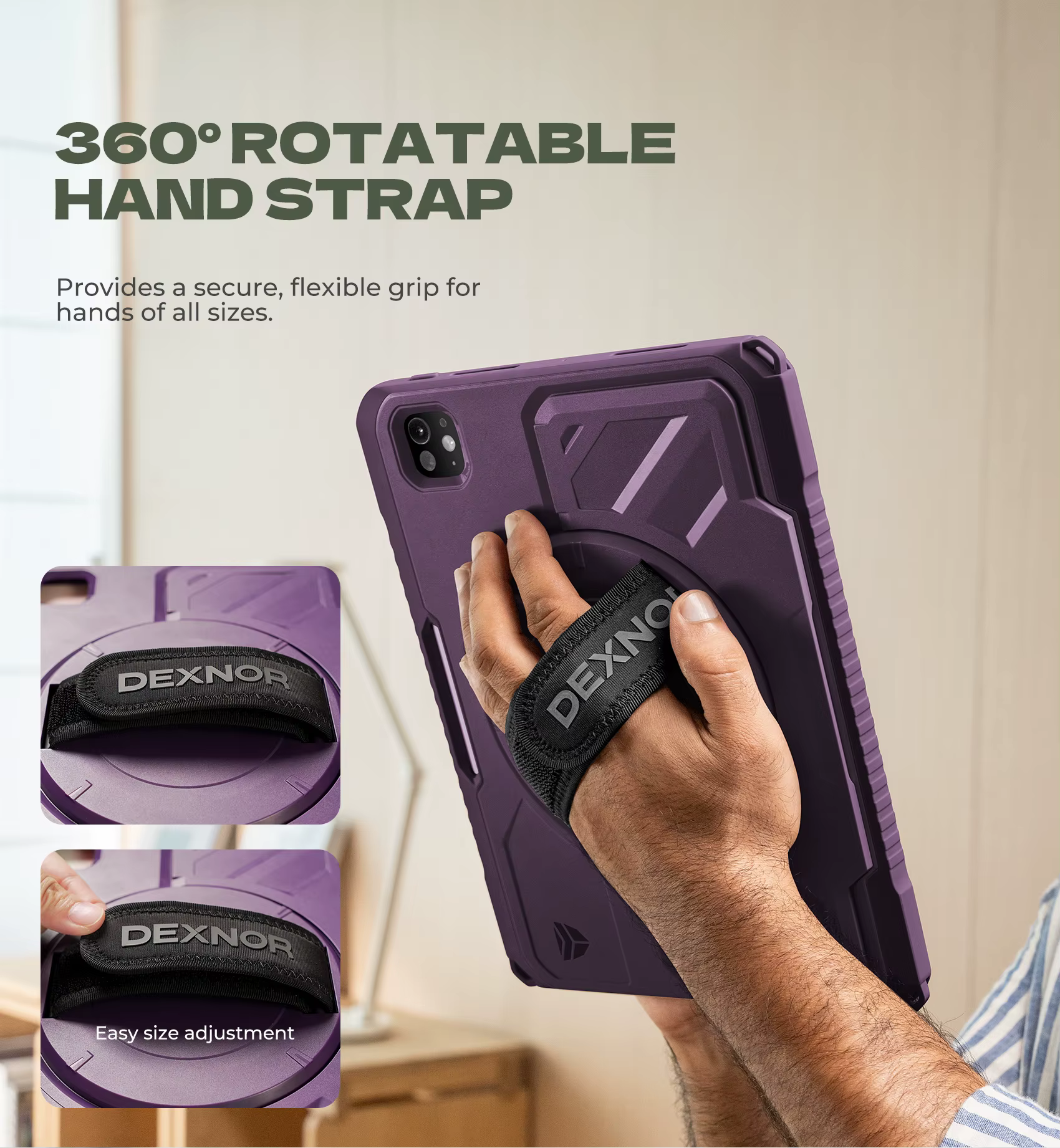 Pour iPad Pro 11" Étui M5 /M4 Support de boîtier avec 360 ° Dragonne rotative, protecteur d'écran et porte-crayons, housse pare-chocs antichoc