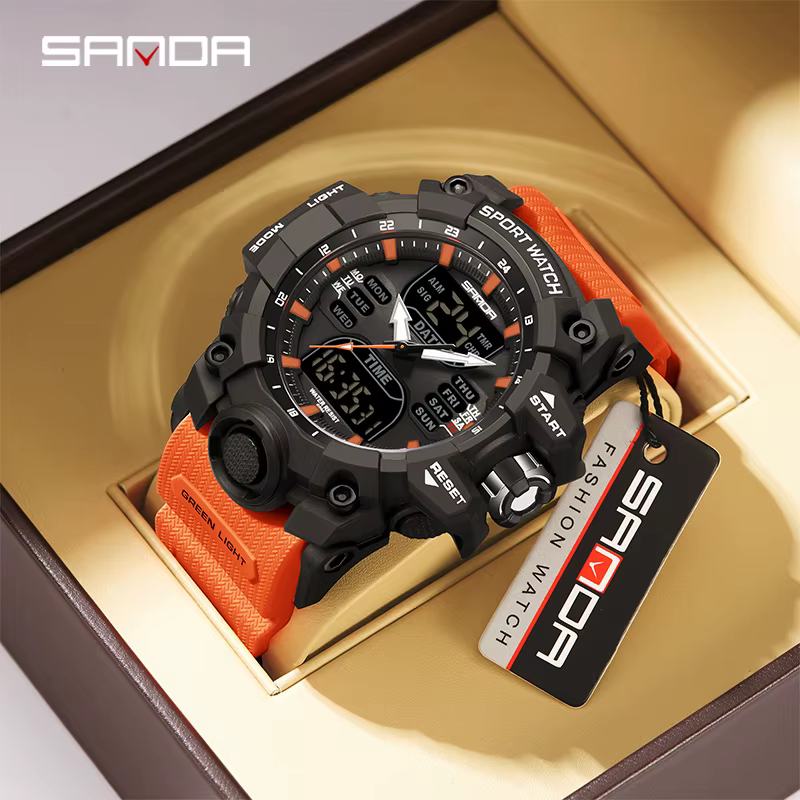 SANDA luxe G Style montre électronique pour hommes Sports de plein air LED analogique numérique chronographe militaire double affichage 50M étanche
