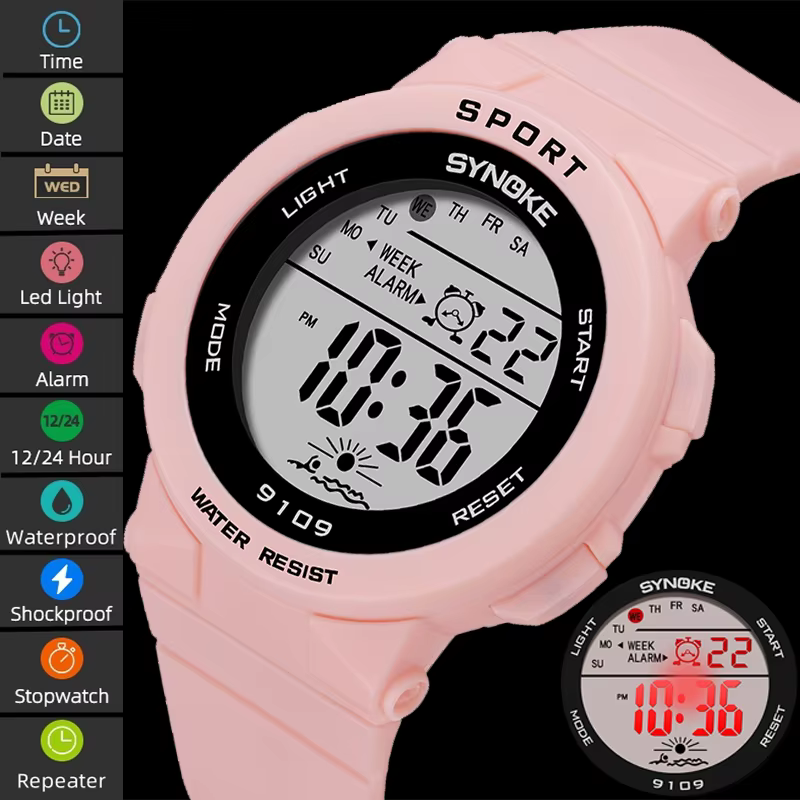 Synoke-Montre-bracelet numérique LED étanche pour femme