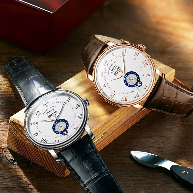 BORMAN BM3558 montres automatiques pour hommes 40mm montre de luxe 50M montre-bracelet mécanique étanche saphir fermoir papillon mois semaine