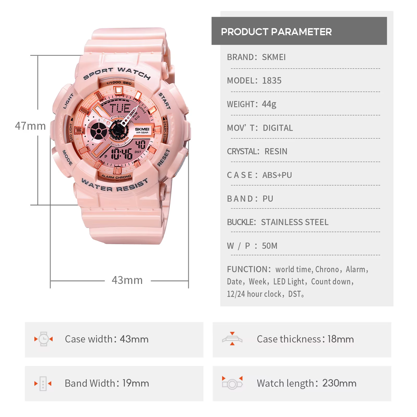 SKMEI Temps Du Monde LED Lumière Numérique Électronique Montres Pour Hommes Femmes Sport Quartz Montre Étanche