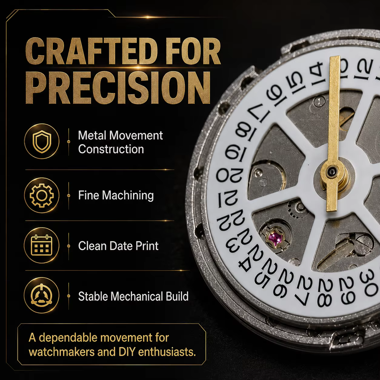 Mouvement de montre automatique en métal à 3 points de soudure 8205, calendrier simple, compatible 2813, pièce de rechange et de réparation
