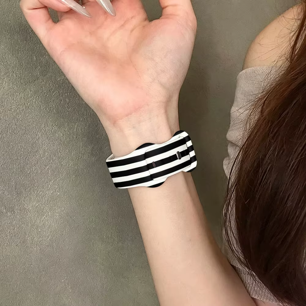 Bracelet tendance à rayures noires et blanches pour Apple Watch